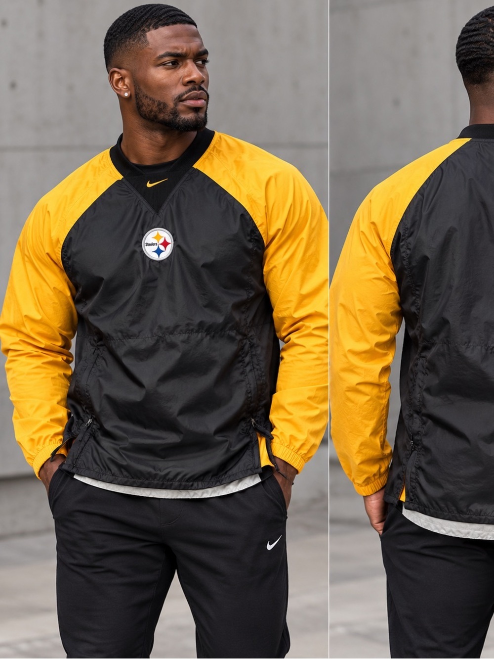 Nike Black and Gold Pullover Windbreaker with Steelers Logo